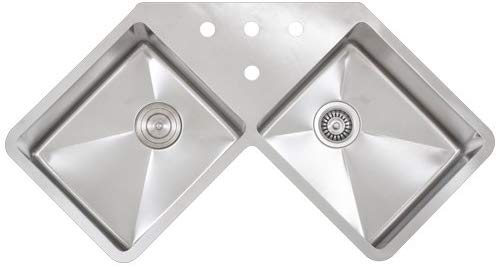 Ticor 36 TR-1400 Undermount Double Equal Bowl Stainless Steel 16 Gauge Corner Butterfly Square Hand Made Kitchen Sink with Tight Radius Corners