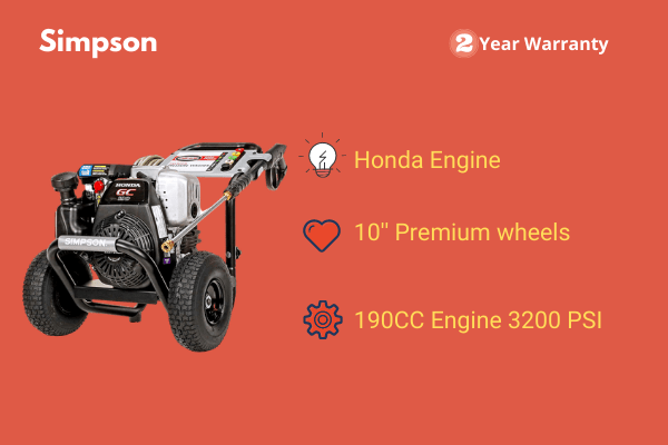Simpson Cleaning MSH3125 MegaShot Gas Pressure Washer Powered by Honda GC190, 3200 PSI at 2.5 GPM, black